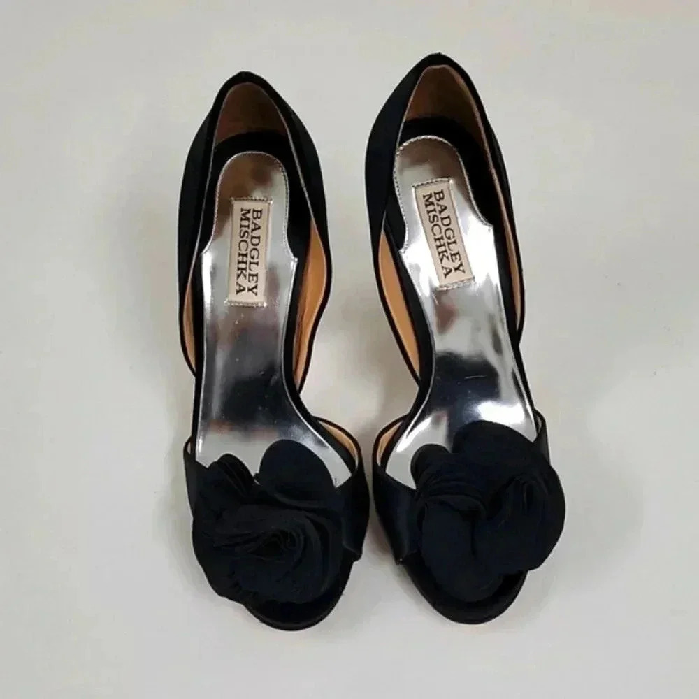Badgley Mischka Randall D’Orsay Black Peep Toe Shoe - Picture 2 of 9